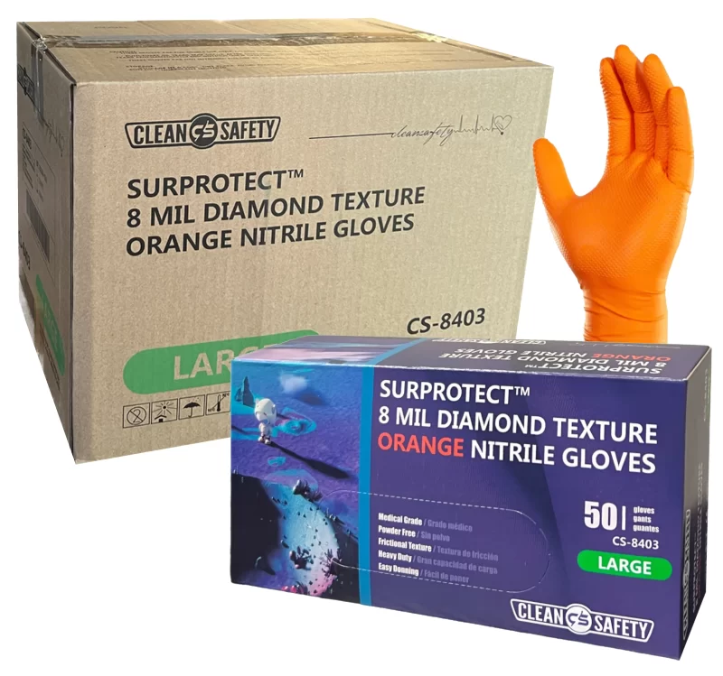 CLEANSAFETY®8MIL Diamond Texture Orange Nitrile Glove