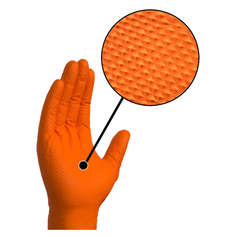 CLEANSAFETY®8MIL Diamond Texture Orange Nitrile Glove - Image 2