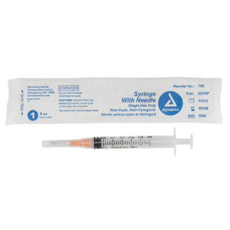 Syringe with Needle - Luer Lock 3cc,  25G Needle Gauge, 5/8"Needle Length